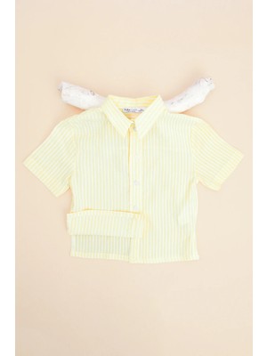 FullaModa Çizgili Düğmeli Kız Çocuk Gömlek