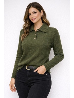 Modaplaza Kadın Polo Yaka Düğmeli Kazak 7036