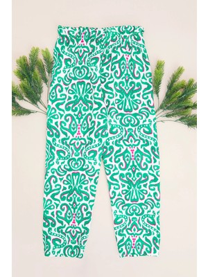 FullaModa Desenli Beli Lastikli Kız Çocuk Pantolon