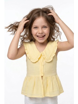 FullaModa Fırfırlı Bebe Yaka Müslin Kumaş Kız Çocuk Gömlek