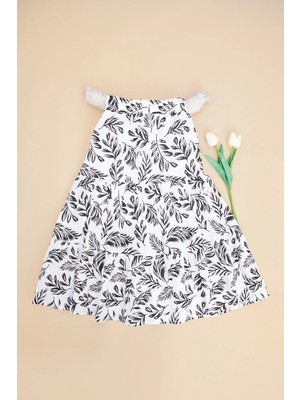 FullaModa Yaprak Desenli Beli Lastikli Katlı Kız Çocuk Etek