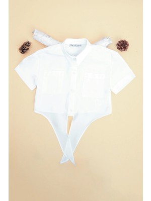 FullaModa Önü Bağlamalı Çift Cepli Crop Kız Çocuk Gömlek