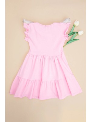 FullaModa Brode Detaylı Kolu Fırfırlı Kız Çocuk Elbise