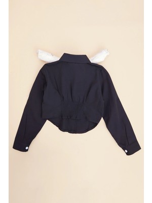 FullaModa Basic Beli Gipeli Crop Kız Çocuk Gömlek