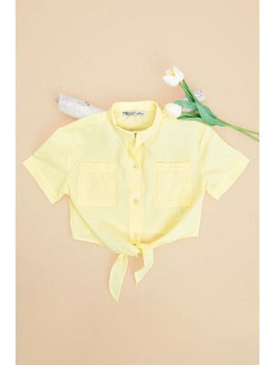 FullaModa Önü Bağlamalı Çift Cepli Crop Kız Çocuk Gömlek