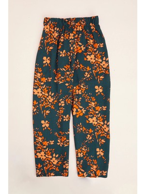 FullaModa Desenli Beli Lastikli Kız Çocuk Pantolon