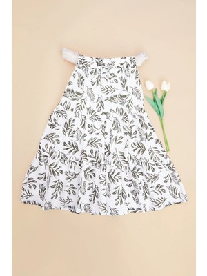 FullaModa Yaprak Desenli Beli Lastikli Katlı Kız Çocuk Etek
