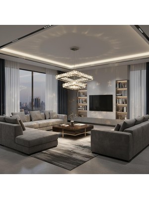 Elizim Home Lighting Kristal Taşlı 2 Katlı Uzaktan Kumandalı Krom Ledli Avize