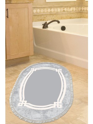 Özbience Yıkanabilir Kaymaz Taban Oval Banyo Paspası, Modern Gri, Eko Trend