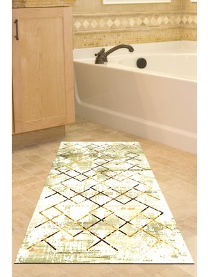 Özbience Kaymaz Taban Modern Banyo Halısı Kahve Pamuk Konforlu M5026