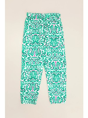 FullaModa Desenli Beli Lastikli Kız Çocuk Pantolon