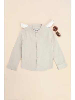 FullaModa %100 Pamuk Keten Görünümlü Erkek Çocuk Gömlek