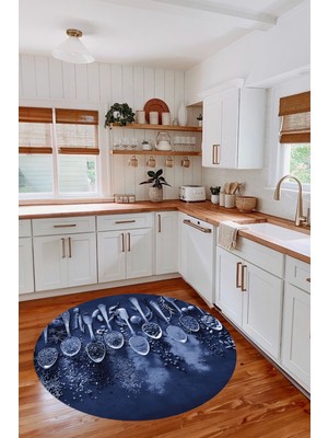 Özbience Dijital Baskılı Baharat Desenli Yıkanabilir Kaymaz Taban Yuvarlak Halı