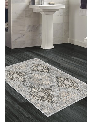 Özbience Kaymaz Taban Banyo Halısı Star Pamuk Modern Bej 75CM