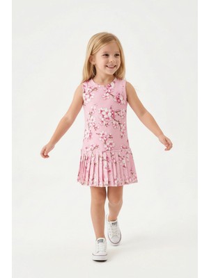 Kalp Desenli Pileli Kız Çocuk Elbise