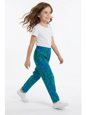 FullaModa Desenli Beli Lastikli Kız Çocuk Pantolon