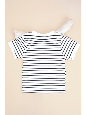 FullaModa Çizgili Fitilli Bisiklet Yaka Kız Çocuk Tişört