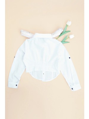FullaModa Basic Beli Gipeli Crop Kız Çocuk Gömlek
