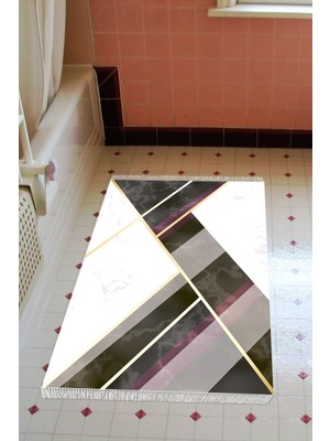 Özbience Yıkanabilir Kaymaz Banyo Paspası, Mermer Siyah-Beyaz, Eko Trend Djt