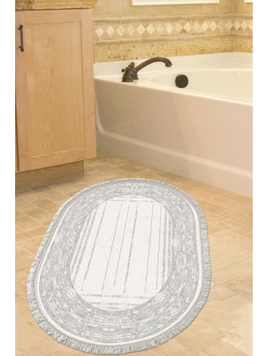 Özbience Yeşil Oval Modern Kaymaz Banyo Halısı Saçaklı Trend M5076