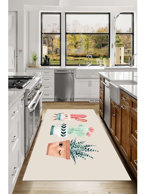 Özbience Dijital Baskılı Kaktüs Motifli Yıkanabilir Kaymaz Yolluk, Salon ve Mutfak Için