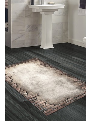 Özbience Kaymaz Taban Banyo Halısı Star Pamuk Modern F5049 Gri