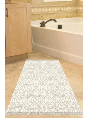 Özbience Kaymaz Taban Banyo Halısı Trend Saçaklı Modern 75CM Vizon