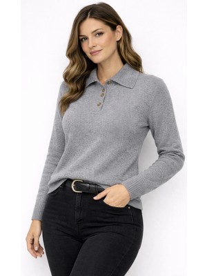 Modaplaza Kadın Polo Yaka Düğmeli Kazak 7036