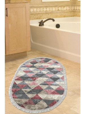 Özbience Yıldız Deri Oval Banyo Halısı, Kaymaz Taban, Saçaklı, Pudra Renk