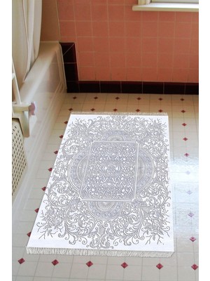 Özbience Yıkanabilir Kaymaz Tabanlı Modern Mavi Banyo Paspası