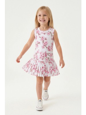 Kalp Desenli Pileli Kız Çocuk Elbise