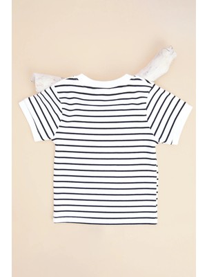 FullaModa Çizgili Fitilli Bisiklet Yaka Kız Çocuk Tişört