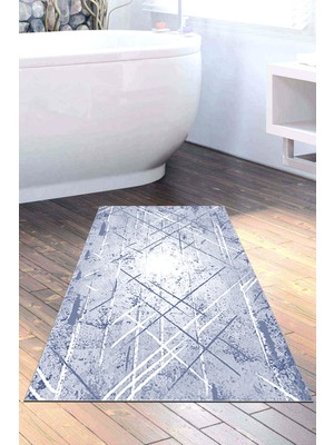 Özbience Kaymaz Taban Banyo Halısı Star Pamuk Modern Mavi M5003