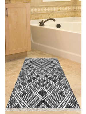 Özbience Yıkanabilir Kaymaz Taban Eko Trend Modern Siyah Banyo Paspası