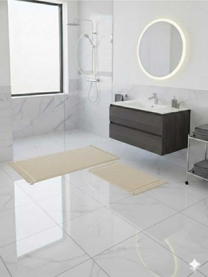Özbience 2'li Banyo Paspası Seti 60X100CM ve 50X60CM, Kaymaz, Püsküllü, Hafif ve Yumuşak
