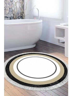 Özbience Yıkanabilir Kaymaz Tabanlı Yuvarlak Banyo Paspası, Krem Renk, Şık ve Konforlu