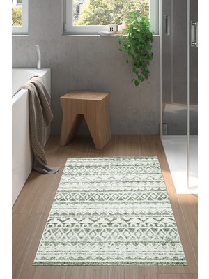 Özbience Kaymaz Taban Banyo Halısı Trend Iskoç Desenli Yeşil F5078