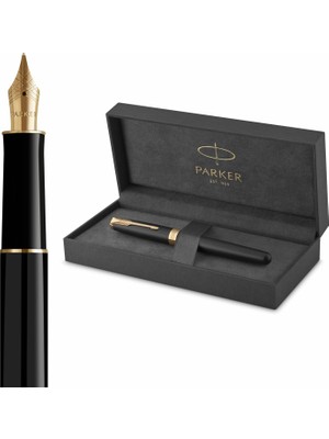 Hype Store Sonnet Mat Siyah Altın Tasarımlı Dolma Kalem, Orta Kalınlıkta Uç, Mavi Mürekkep