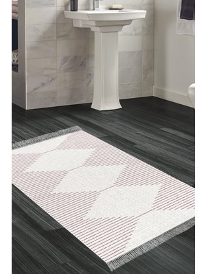 Özbience Yumuşak Pamuklu Banyo Halısı, Kaymaz Taban, Saçaklı, Mürdüm