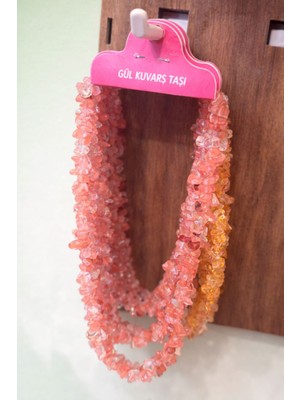 Gül Kuvars Kırıktaş Doğal Taş Kolye