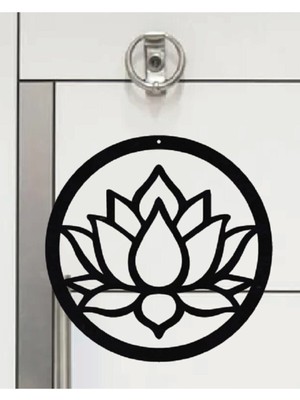 Özbience Siyah Ahşap Lotus Çiçek Kapı Süsü, 30X30CM, Şık Duvar Dekoru