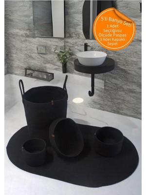 Özbience Bohem Tarzı Jüt Banyo Paspas Takımı, Iskandinav Şıklığında 5'li Set