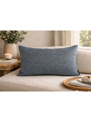 Mrs.Gugar Mrs Gugar Astana Serisi 35X50 Keten Kırlent Kılıfı Mavi Gri Dekoratif Yastık Kılıfı