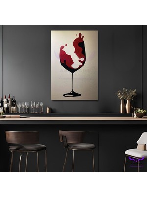 Özbience Şarap Kadehli Silüetli Dikey Kanvas Tablo, Şık ve Modern Dekorasyon