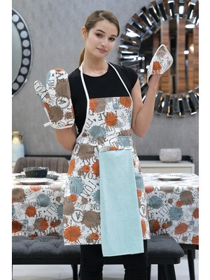 Özbience Şık ve Koruyucu Damla Sıvı Geçirmez Masa ve Mutfak Önlüğü Seti