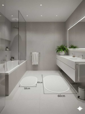 Özbience 2’li Pelüş Kaymaz Taban Halı Banyo Paspası 60X100 ve 50X60, Rahatlık Için