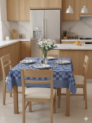 Özbience Damalı Kenar Bordürlü Masa Örtüsü 140X140 Cm, Piknik ve Sofra Bezi