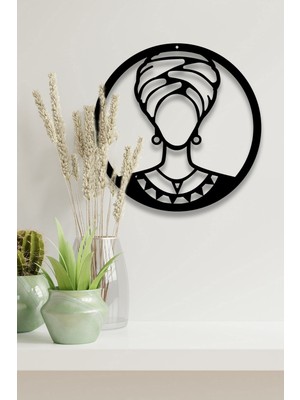 Özbience Şık Siyah Ahşap Kadın Duvar Dekoru 35X35CM, Ev ve Salon Dekorasyonu
