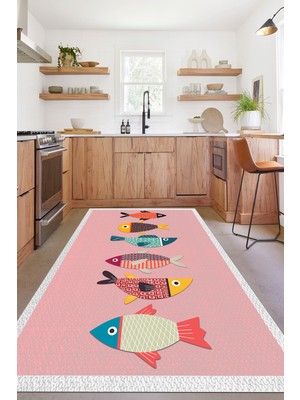 Özbience Dijital Baskılı Balık Figürlü Yıkanabilir Kaymaz Taban Mutfak Yolluk