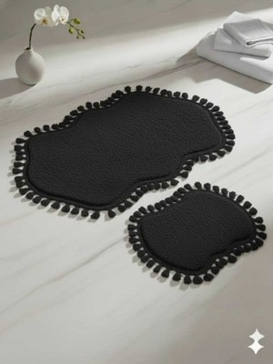 Özbience Modern Saçaklı Çift Kafa Banyo Paspas Takımı 60X100+50X60